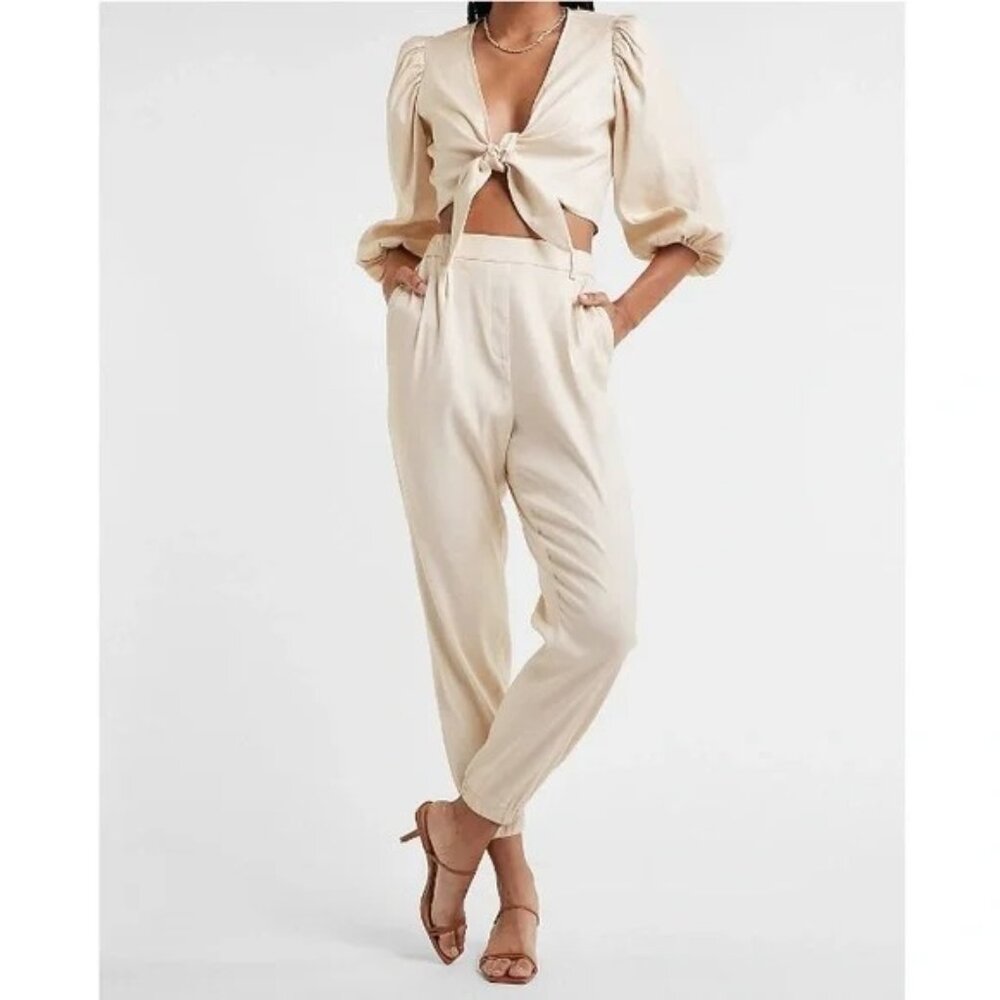 Express High Waisted Linen-Blend Pull-On Ankle Pants XS